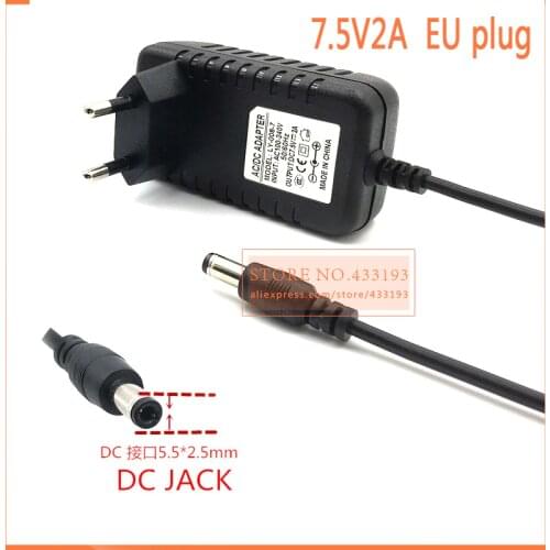 7.5V2A New AC 100V-240V Converter Adapter DC 7.5V 2A 2000mA Power Supply EU Plug DC 5.5mm x 2.1mm Free post shipping