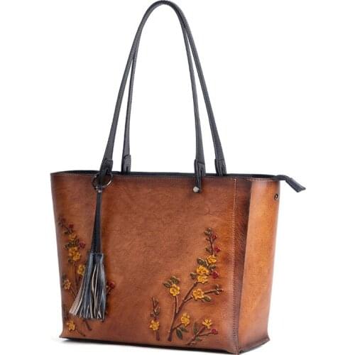 2021 Real Cowhide Autumn And Winter New first layer cowhide handbags high quality retro ladies handbags large capacity tote bags