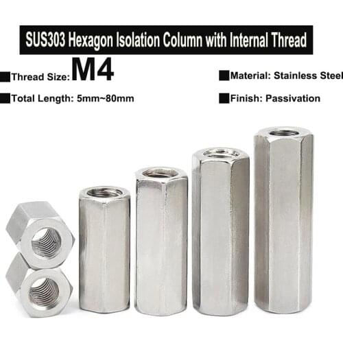 5/2Pcs M4x5mm~80mm Hexagon Stainless Steel Female Standoff PCB Motherboard Spacer Screws Isolation Column Coupling Long Nut