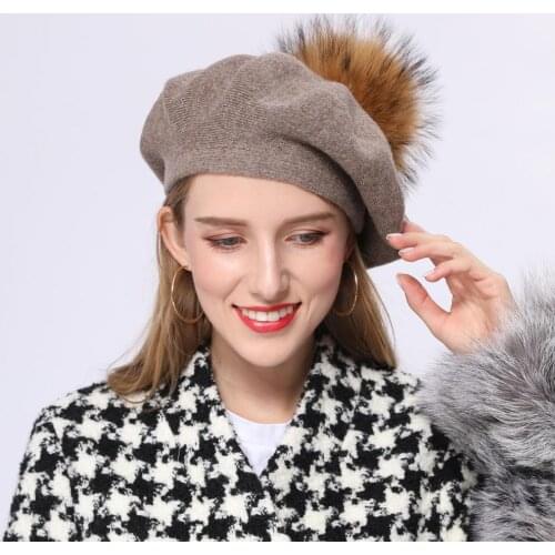 Beret Hat For Women Warm Wool Winter Beanie Hat French Artist Vintage Cap Solid Color Elegant Lady Gorros