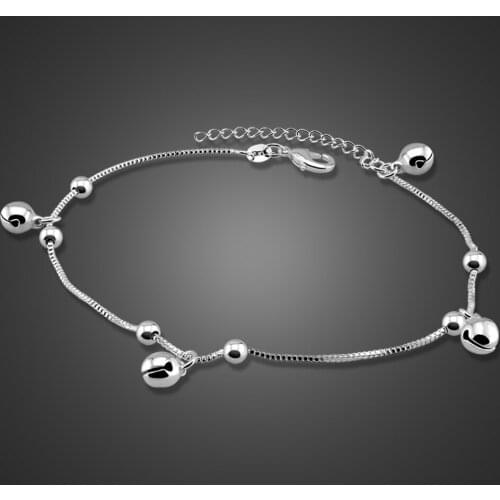 Fashion Cute 100% 925 Sterling Silver Bell Pendant Anklets Women Summer Beach Barefoot Sandals Bracelet on the leg Foot Jewelry