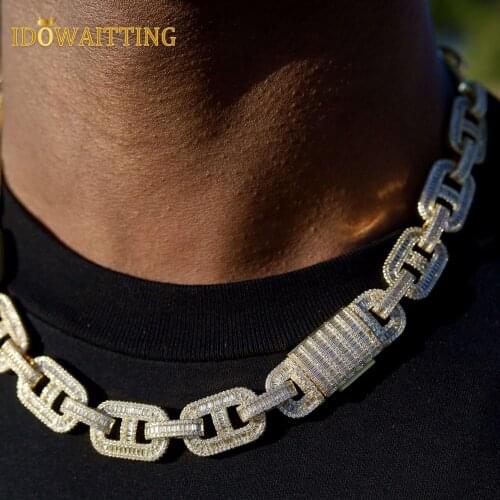 Iced Out Bling Baguette 5A CZ Paved Lock Pin Link Chain Cuban Necklace 2021 New Arrive Hiphop Men Boy Cool Fashion Jewelry