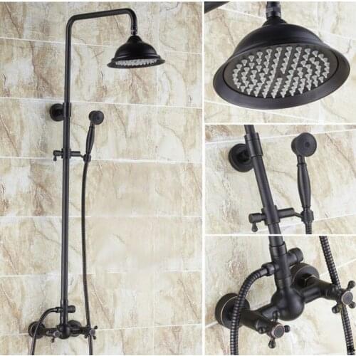 Black Oil Rubbed Brass Wall Mounted Rain Bathroom Rainfall Shower Faucet Set with Hand Held Spray Shower Head Mixer Tap 2rs412