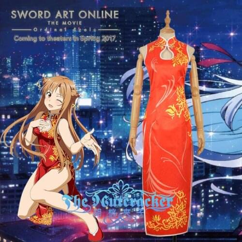 [Customize] 2018 Sword Art Online AsunaYuuki Cosplay Costume Red Sexy Cheongsam For Women Christmas Party Free Shipping New