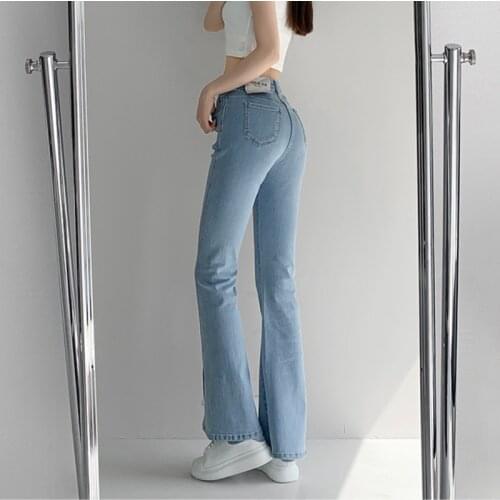 TVVOVVIN New Summer Solid Color High Waist All-match Denim Pants Fashion Korean Slim Elasticity Split Jeans Women PO8Q