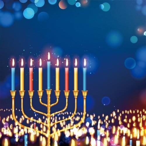 Laeacco Jewish Hanukkah Chanukah Candle Blue Light Bokeh Photo Background Photography Backdrops For Festival Party Decoration