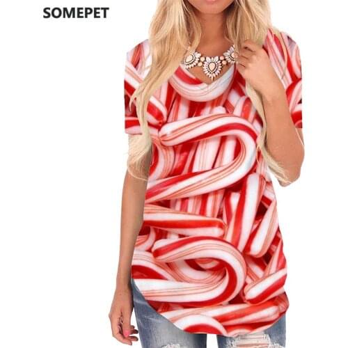 SOMEPET Candy T-shirt women Gradient V-neck Tshirt Novel Shirt Print Womens Clothing Summer Cool New High Quality
