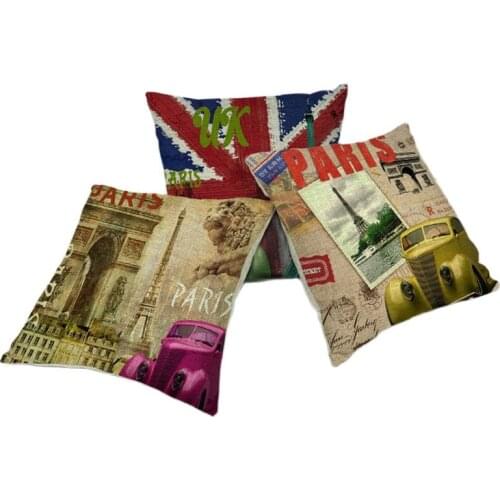 City style paris printed cushion cover linen /polyester throw pillow case France building cushion for home sofa