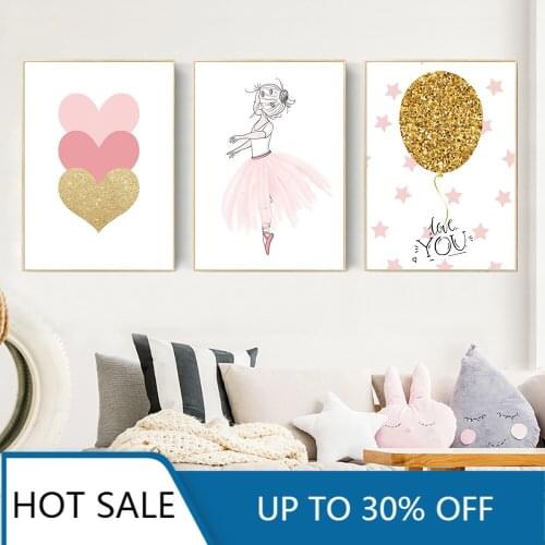 Canvas Painting Swan Ballet Wall Art Poster Nursery Print Balloon Elephant Pink Star Nordic Wall Pictures Girl Kids Room Decor