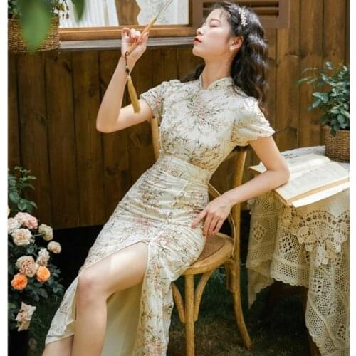 Cheongsam Qipao Chinese Traditional Dress Embroidery Retro Improved Cheongsams Oriental Party Summer Floral Dresses for Women