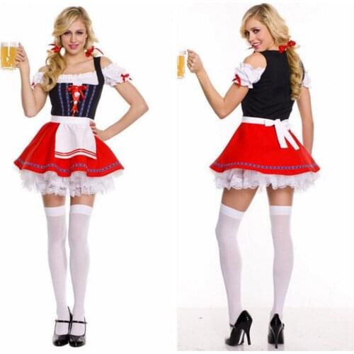 Carnival Lady The Munich Oktoberfest Costume Germany Bavarian Beer Maid Waiter Dirndl Lace Dress Cosplay Halloween Fancy Party