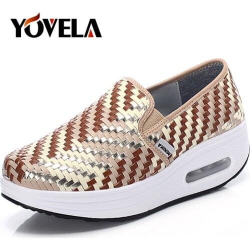 Women Flat Casual Shoes Women Fashion Woven Damping Wedge Loafers Ladies Comfortable Mesh Casual Slip on Platform Female Shoes