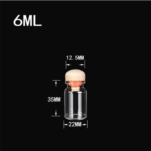 100pcs 22x35x12.5mm Small Glass Bottles With Round Dome Corks DIY 6 ml Clear Transparent Empty Mini Cute Glass Vials Jars