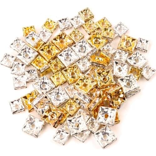 Metal Gold Rose Black Crystal Rhinestone Rondelle Spacer Loose Beads For DIY Jewelry Making Accessories 6 8 mm 50pcs