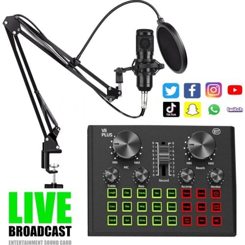 BM800 Microphone Mixer Audio Live broadcast dj Stand Condenser USB Wireless Professional Recording Live Bluetooth Sound Card