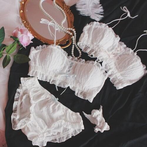100% Cotton Vintage Style Cute Camisole Style Bra & Panties Set Wirefree Soft Underwear Sleep Intimates Set Kawaii Lolita