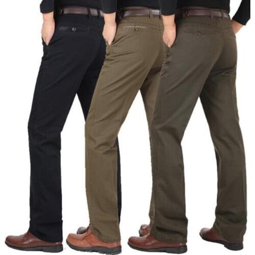 Mens Business Casual Dress Pants Men Cotton Breathable Long Trousers Loose Straight Flat Suit Pants