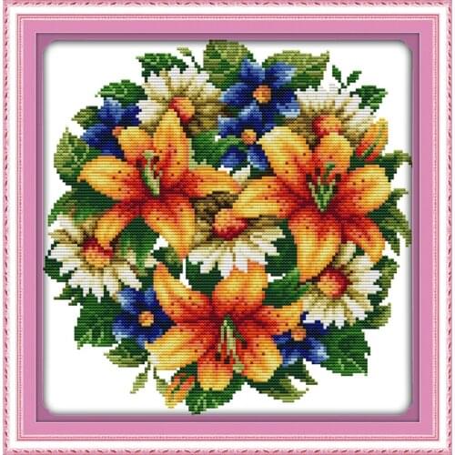 Joy Sunday Lily Flower DIY Embroidery Cross Stitch Kit Craft Needlework Set, cross stitch pattern Printed Canvas hanging picture