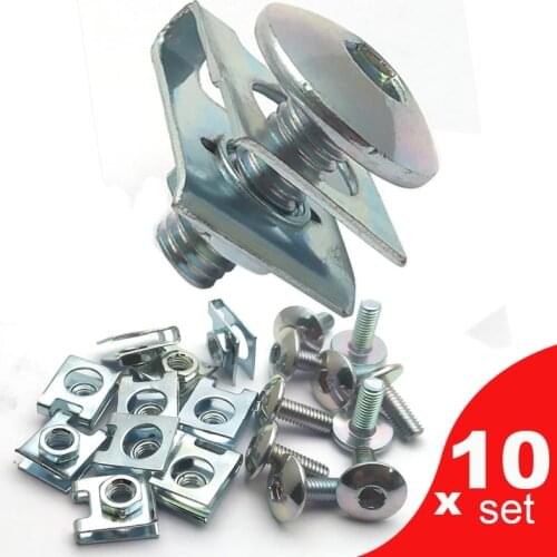 Pack of 10 Set M6 Sliver Motorcycle Scooter ATV Moped Plastic Cover Screw Bolt and U Type Clips with Nut 6mm M6X16