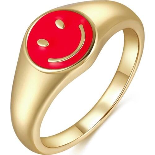 New Smiley Cute Ring For Women, Simple Womens Brass 18K Gold-Plated Oil Drop Ring