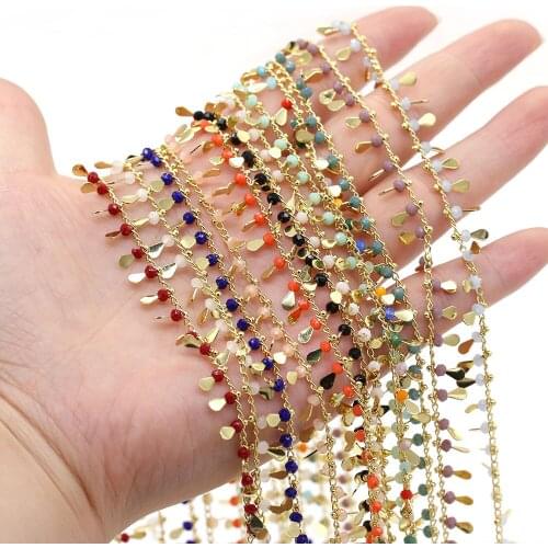 2021new Handmade Copper Chains Handmade Gold Color Wire Wrapped Rosary Chain for DIY Bracelet Necklace Anklet Making Jewelry