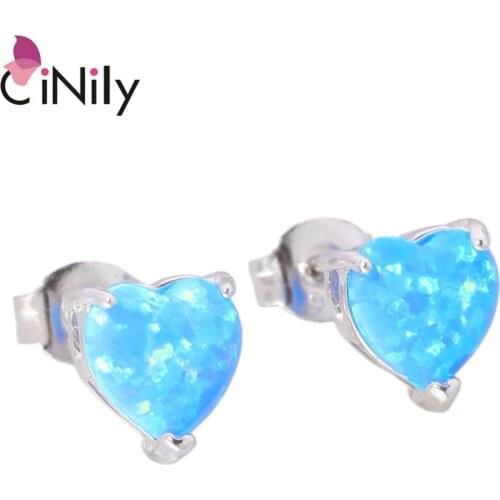 CiNily Authentic. Soild 925 Sterling Silver Created Blue White Fire Opal Wholesale for Women Jewelry Gift Stud Earrings SE016-17