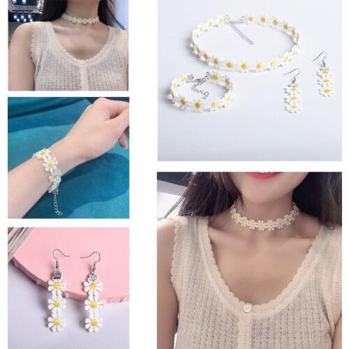 YWZIXLN Choker Necklace Daisy Lace Velvet Collar Party Jewelry Set Accessories Chokers Handcrafted Chain Necklace & Bracelet S02