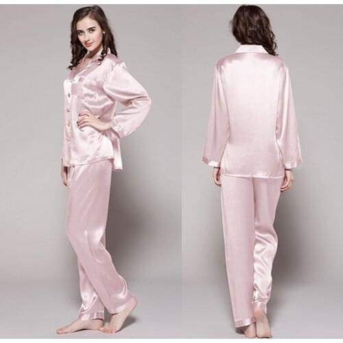 Real Silk Pajama Set Sleep Lounge Pyjamas Natural Skin Care Women 22 Momme Mulberry Silk Long Sleeve Sleepwear Free Shipping