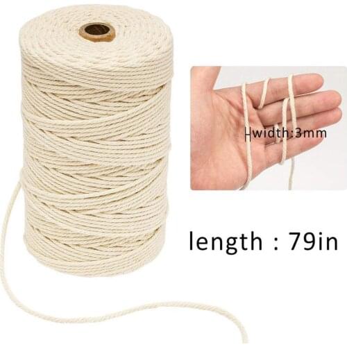 Mylb 100% Natural Cotton Twisted Cord 3mm Diameter 200m Length For DIY Home Textile Craft Macrame Artisan String