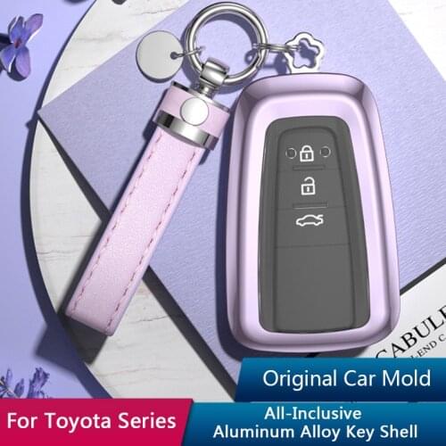 QHCP Car Key Case Cover Aluminium Alloy TPU Key Holder Key Bag Case Shell Fits For Toyota RAV4 Wildlander Prado Highlander Levin