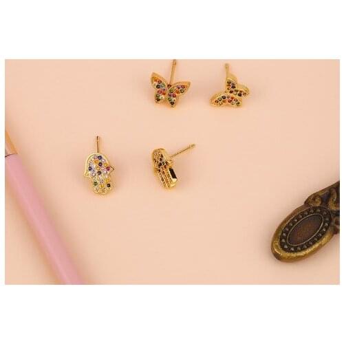 Hand palm butterfly multicolor Brass micro pave cz zircon cubic zirconia drop Hoop Earrings studs copper gold plated crystal ev3