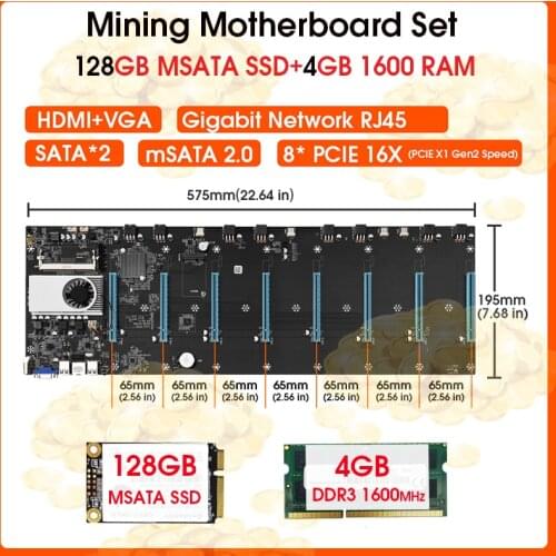 BTC-S37 8 GPU Bitcoin Cryptography Ethereum Mining Motherboard with 1037U 128GB MSATA SSD and 4GB DDR3 1600MHz RAM