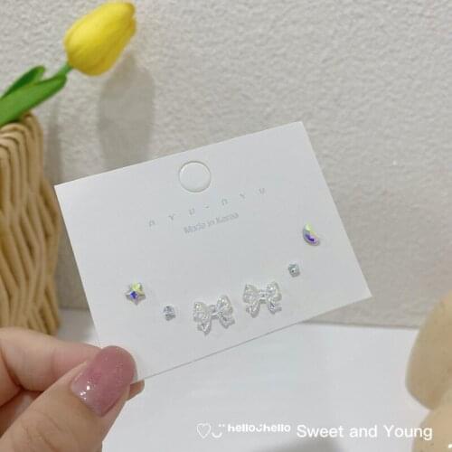 Super Fairy Transparent Bow Earrings S925 Star And Moon Earrings Set INS Simple Girl Small Exquisite Cute Earrings Tide