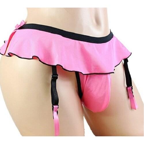 Mens Thongs Bikini Men Sexy Thongs G-strings Male Thongs Gay Penis Pouch U convex Sissy Man Nylon skirt pant Underwear