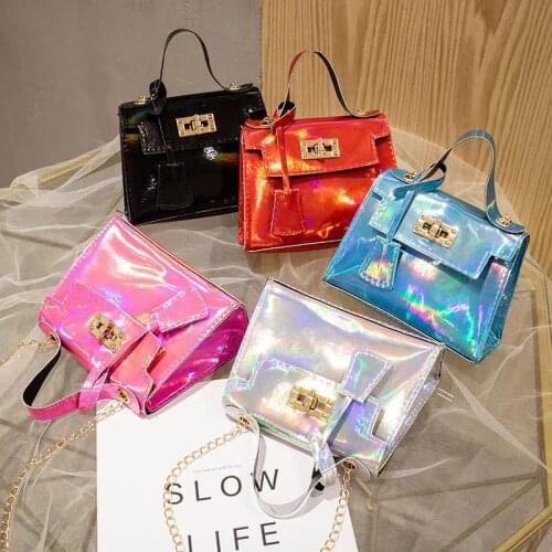 Holographic Laser Totes Shoulder Messenger Bag Retro Casual Women Chain Design Luxury Handbag Purse Female Jelly Clutch Pockets