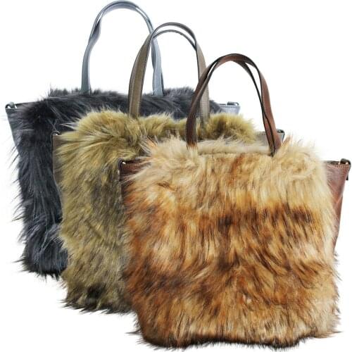 Bag Woman Faux Fur Bags Large Fox Handle Brown Black Green Shoulder Fur Bags L