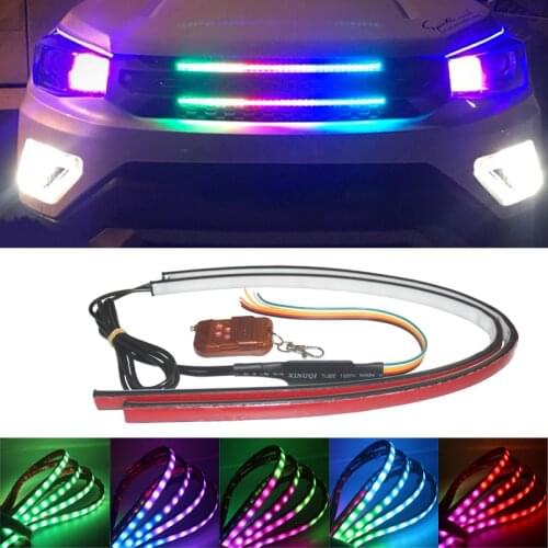 2PCS Car Front Grille light strip Remote control RGB LED strip Daytime running light Car decorative lights Angel Eye led Strobe
