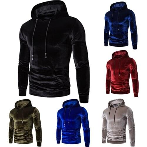 Mens Velour Hoodie Sweatshirts 2021 Spring Autumn Streetwear Casual Solid Color Hooded Slim Coat Multicolor Pullovers Hip Hop