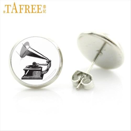 TAFREE CD Record Disc stud earrings gramophone vintage classic music Sheet Cultivate noble sentiments fashion jewlery H474
