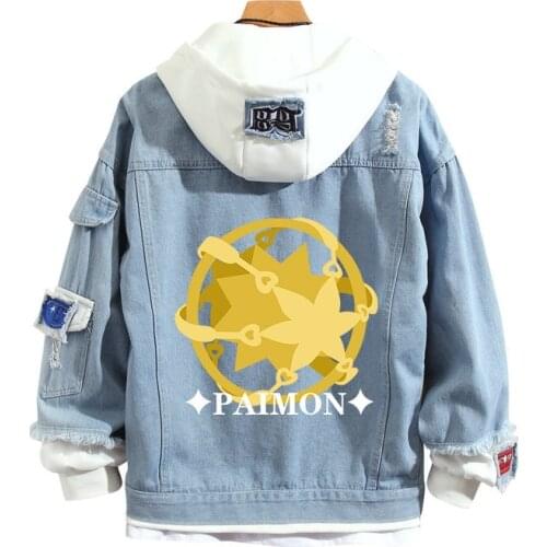Anime Genshin Impact Hoodies Barbatos Cosplay Hooded Sweatshirt Coat Men Jeans Cottoon Denim Jacket Outwear Unisex Spring Autumn