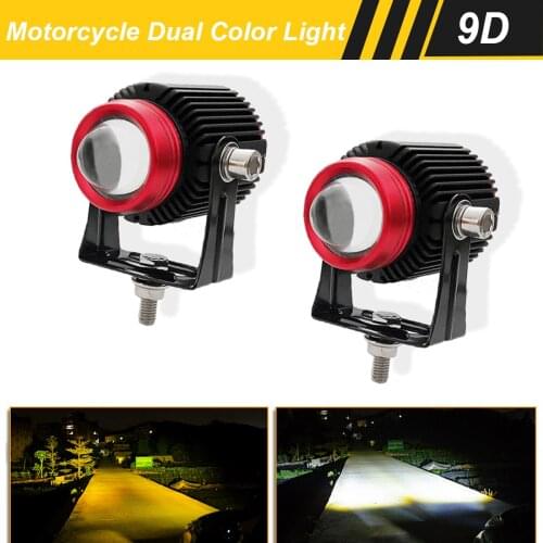 Universal LED Motorcycle Work Light Dual Color Hi/Lo Beam Spotlight DRL Car Driving Headlight DC 12V 24V Fog Lamp Yellow White