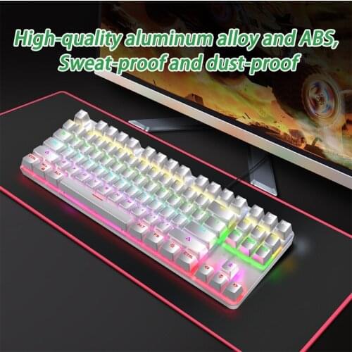 Mechanical Gaming Keyboard Universal K200 87-key Blue Switch Keyboard USB Wired RGB Backlit for PC/Laptop Waterproof QW