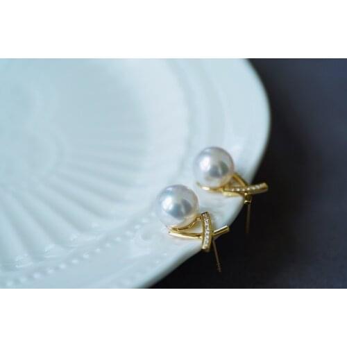 Solid 18k Gold 9mm Nature Akoya Pearls Gemstones Studs Earrings for Women Fine Jewelry Birthday Presents