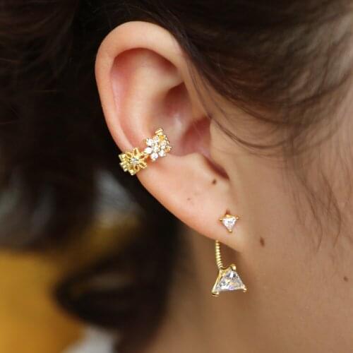 Spring 925 sterling silver triangle cz Crystal Front Back Double Sided Stud Earring For Women Fashion delicate cz earring