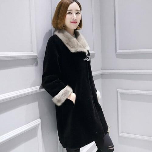 Autumn Winter Real Fur Coat Women Long Jacket 100% Wool Fur Coat Female Luxury Jackets Mink Fur Collar Manteau Femme KQN18182
