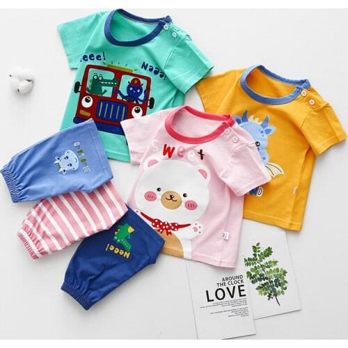 2021 Casual Baby Kids Sport Clothing Cartoon Animals Clothes Sets for Boys Girls Summer Costumes Cotton Children Baby Clothes