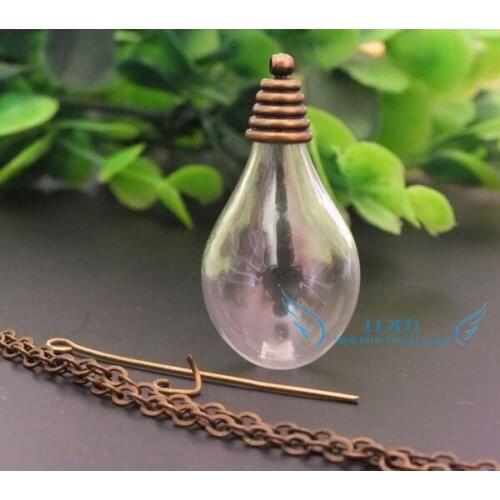31x18mm Drop glass globe bubble round Bottom with antique bronze cap pendant kit---10sets