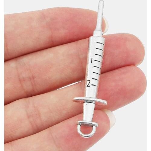 5PCS Large Tone Syringe Injector Charms Pendants for Necklace Making Jewelry Findings 62x15mm