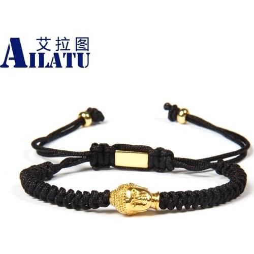 Ailatu Stainless Steel Buddha Head Braided Bracelet for cool man Buddhist Prayer Mala Jewelry