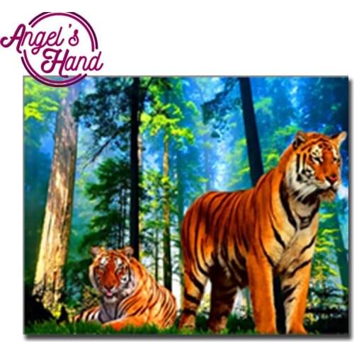 DIY diamond mosaic 5d diamond painted home decor wall stickers wallpaper new Forest Tigers cross stitch woods wedding decoration